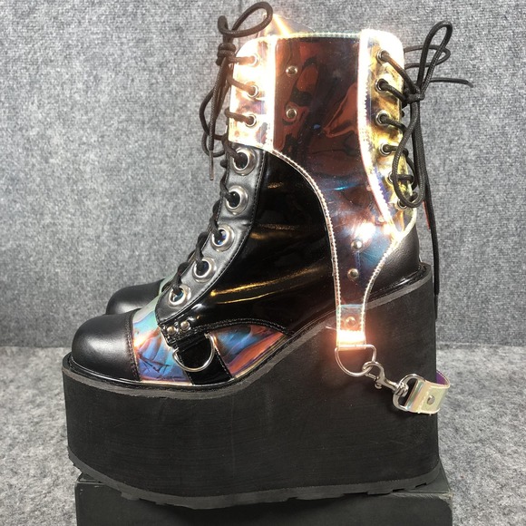 Demonia Swing-115 Platform Boots Womens Size 8 Black Holographic Goth Rave - Picture 5 of 16